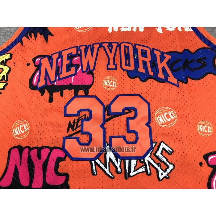 Maillot New York Knicks Patrick Ewing NO 33 Slap Sticker Mitchell & Ness 1991-92 Orange